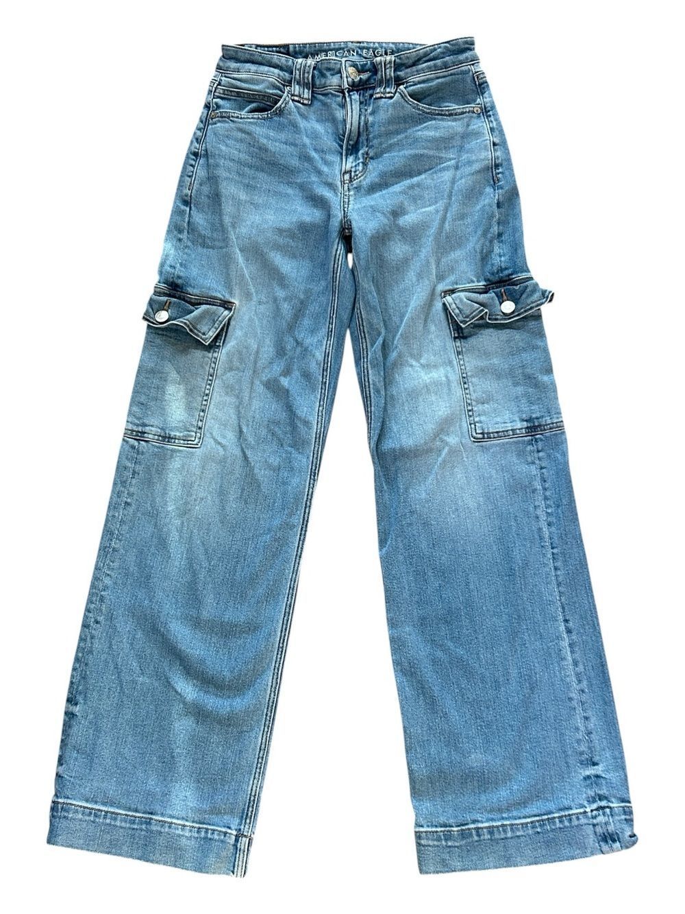 American Eagle Super High Rise Baggy Wide Leg Jeans Side Pockets